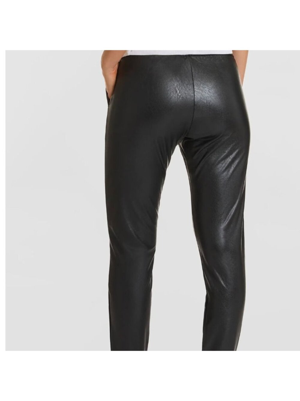 Commando Black Faux Leather Jogger Pants With Elastic Waistband & Cuffed Ankles - Picture 3 of 13